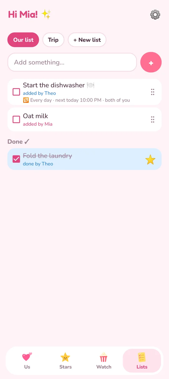 A shared list with a daily reminder
