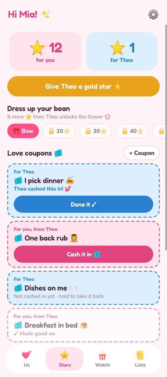 Gold stars and love coupons